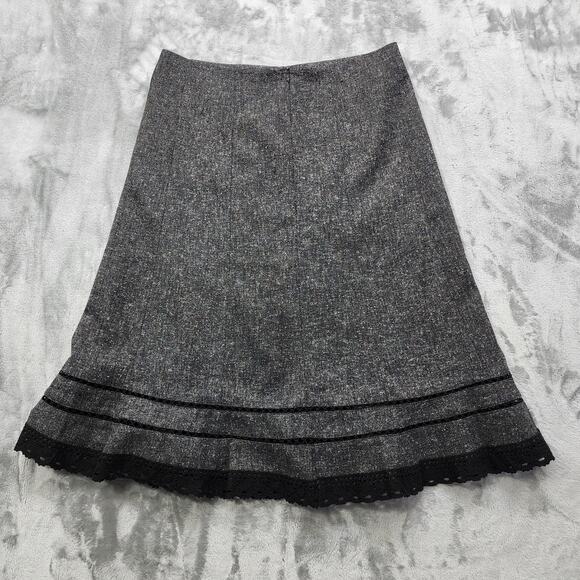 East 5th Skirt Womens 12 Black Gray Tweed Crochet Lace Trim A-Line Lined Preppy - Picture 2 of 9